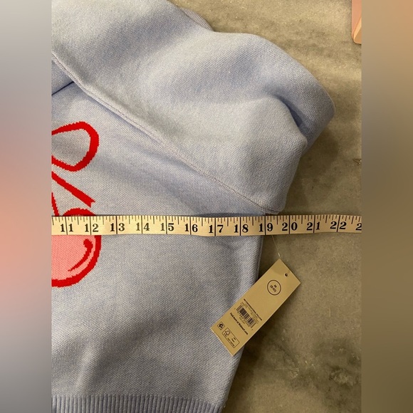 NWT No Boundaries Size M Blue Crew Neck Long Sleeve Soft Sweater Cherries Bow - Picture 10 of 11